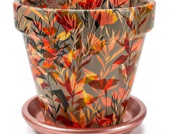 Terra Cotta Flower Pot: Fall Mist Design To Add To Your Autumn and Thanksgiving Decor - Pattern Discontinued -