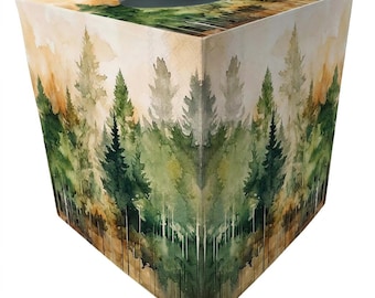 Tissue Box Cover: Morning Forest Mist With Pines For Outdoor Lover Hand Crafted
