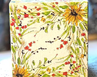 Tissue Box Cover: Autumn Sunflower With Trailing Vines and Berries Hand Decoupaged