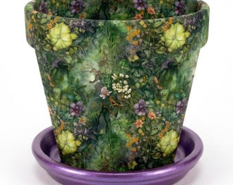 Terra Cotta Flower Pot: Celtic Fields Unique Gardner Gift Hand Crafted Decoupage