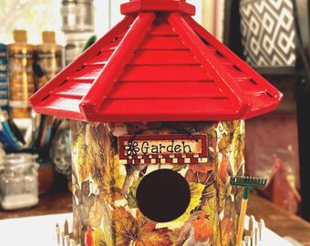 Handcrafted Wood Birdhouse Decoupage: Robin Garden Cottage Home Decor