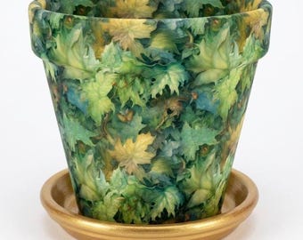 Terra Cotta Flower Pot: Autumn Forest Floor Woodland Decoupage, Handcrafted Nature Lover & Gardener Gift