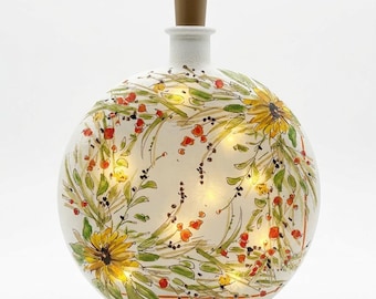 Lighted Glass Round Bottle: Autumn Sunflowers Brighten Your Home Decor With Soft Fairy Lights