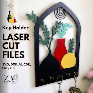 Arch Key Holder Laser Cut Files for Glowforge, CNC, Laser Cutting Machines, SVG Files Personalized Key Hanger, Boho Wall Mounted Key Holders