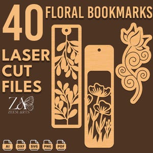 40 Floral Lesezeichen SVG-Dateien & Laser Cut-Dateien für Cricut Glowforge, CNC, Digital und Laser-Schneidemaschinen, Acryl Lesezeichen, Lesezeichen PNG