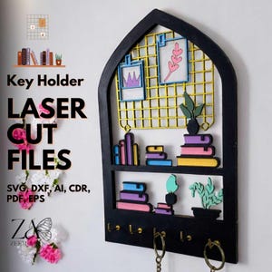 Arch Key Holder Laser Cut Files for Glowforge, CNC Cutting Machines, SVG Files Personalized Key Hanger, Miniature Office Library Key Holders