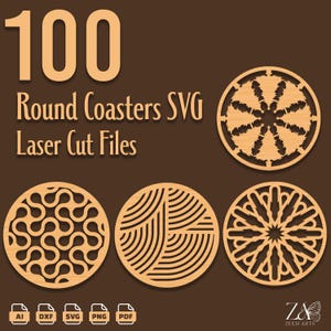 100 runde Untersetzer SVG-Dateien & Laser Cut-Dateien für Glowforge, CNC, Laserschneidmaschinen, Holzuntersetzer, benutzerdefinierte Untersetzer