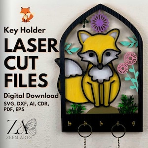 Laser-Schnittdateien des Fuchs-Schlüsselhalters für Glowforge, CNC-Plasma- und Laserschneidemaschinen, SVG-Dateien, personalisierte Schlüsselhaltervorlage