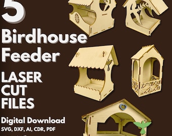 Bird Feeder House Laser Cut Files: 5 Wooden Birdhouse Templates (Digital Download)