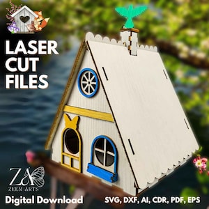 File di taglio laser per casette per uccelli e file SVG modello per macchine da taglio Glowforge, CNC, plasma e laser, mangiatoie per uccelli e casette per uccelli DXF