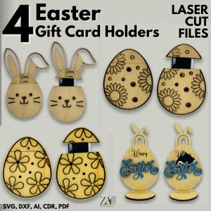 4 Easter Gift Card Holder Laser Cut Files & SVG Files Template for Glowforge, CNC, Laser Cutting Machines, Gift Card Holders, Teacher Gift