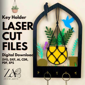 Laser-Schnitt-Dateien hängende Planter-Wand-Kunst-Schlüssel-Halter für Glowforge, CNC-Plasma- und Laser-Schneidemaschinen, SVG-Dateien, personalisierter Schlüsselhalter