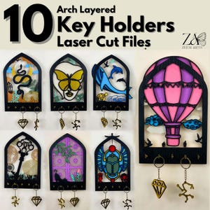 10 Arch Key Holder Laser Cut Files for Glowforge, CNC, Laser Cutting Machines, SVG Files, Personalized Key Holders, Wall Mounted Key Hanger