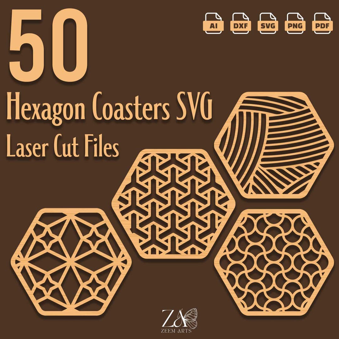 50 Hexagon Coasters SVG Laser Cut Files (digital Download) - Etsy