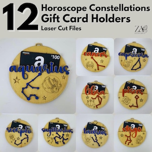 12 Sternzeichen Konstellationen Geschenkkartenhalter Laser Cut Dateien & SVG-Dateien Vorlage für Glowforge, CNC, Laserschneidemaschinen, Amazon Card