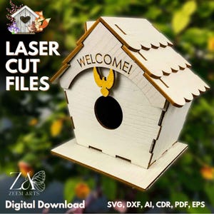 File di taglio laser per casette per uccelli e file SVG modello per macchine da taglio Glowforge, CNC, plasma e laser, mangiatoie per uccelli e casette per uccelli DXF