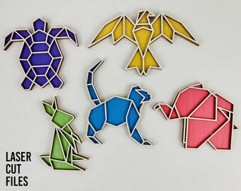 Geometric Animals Fridge Magnets: Laser Cut Files (SVG, DXF, PDF)