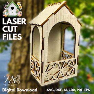 File di taglio laser e file SVG per mangiatoie per casette per uccelli, modelli per Glowforge, macchine da taglio CNC e laser, mangiatoie per uccelli e casette per uccelli DXF