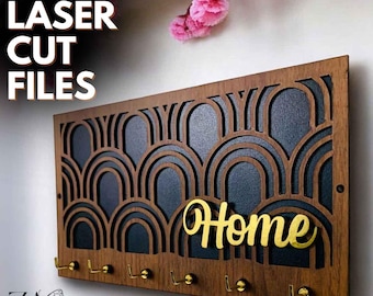Rectangular Key Holder Laser Cut Files: Geometric 2-Layer SVG (Digital Download