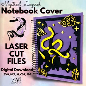 Mystieke spiraal notebookomslag Lasergesneden bestanden en SVG-bestanden sjabloon voor lasersnijden, laser notebookomslag, A4 en A5 notebookomslag