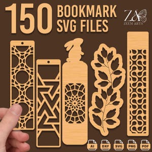 Lot de 150 fichiers SVG et fichiers découpés au laser pour Glowforge, CNC, machines de découpe laser et numériques, marque-page personnalisé, marque-page en acrylique