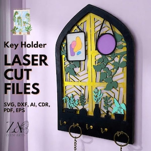 Arch Key Holder Laser Cut Files for Glowforge, CNC, Laser Cutting Machines, SVG Files Personalized Key Hanger, Wall Mounted Key Holders