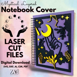 Mystical Spiral Notebook Cover Laser Cut Files and SVG Files Template for Laser Cutting, Laser Notebook Cover, A4 & A5 Notebook Cover