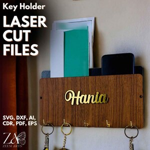 Laser Cut Files of Minimalist Wall Key Holder for Glowforge, CNC Laser Cutting Machines, SVG Files, Personalized Key Holder, Key Holders
