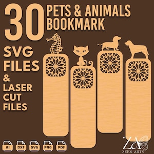 30 Pets Animals Bookmark SVG Files & Laser Cut Files for Glowforge, CNC, Laser and Digital Cutting Machines, Acrylic Bookmark, Bookmark PNG