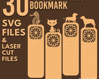 30 huisdieren en dieren bladwijzer SVG-lasergesneden bestanden (digitale download)
