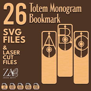 26 Totem Monogramm personalisierte Lesezeichen SVG-Dateien & Laser Cut-Dateien für Glowforge, CNC, Laser und digitale Schneidemaschinen, Acryl Lesezeichen