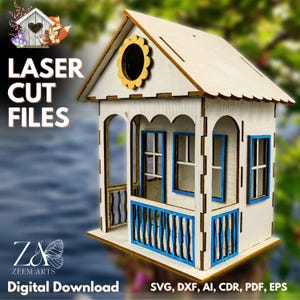 Vogelhaus Laser Cut Files & SVG-Dateien Vorlage für Glowforge, CNC-, Plasma- und Laserschneidemaschinen, Vogelfutterhäuschen und Vogelhäuser DXF