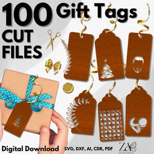 100 Gift Tags SVG Files & Laser Cut Files for Glowforge, CNC, Laser Cutting Machines, Christmas Gift Tags, Decorative Gift Tags, Gift Tag