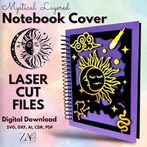 Mystieke spiraal notebookomslag Lasergesneden bestanden en SVG-bestanden sjabloon voor lasersnijden, laser notebookomslag, A4 en A5 notebookomslag