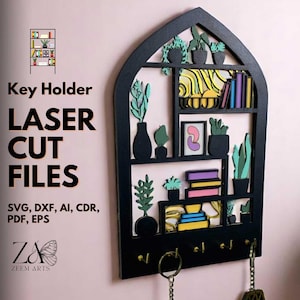 Bogen Schlüsselhalter Laser Cut Dateien für Glowforge, CNC Laserschneidmaschinen, SVG-Dateien Personalisierter Schlüsselaufhänger, Miniatur-Bücherregal-Schlüsselhalter