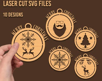 10 fichiers de décoration de Noël SVG découpés au laser : ornements SVG, CNC, Glowforge (téléchargement numérique)