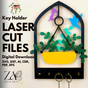 Laser-Schnitt-Dateien hängende Planter-Wand-Kunst-Schlüssel-Halter für Glowforge, CNC-Plasma- und Laser-Schneidemaschinen, SVG-Dateien, personalisierter Schlüsselhalter