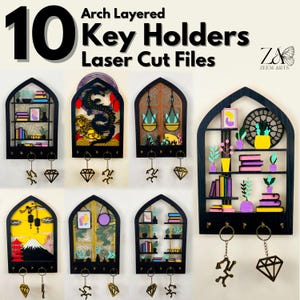 10 Arch Key Holder Laser Cut Files for Glowforge, CNC, Laser Cutting Machines, SVG Files, Personalized Key Holders, Wall Mounted Key Hanger