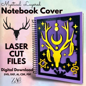 Mystieke spiraal notebookomslag Lasergesneden bestanden en SVG-bestanden sjabloon voor lasersnijden, laser notebookomslag, A4 en A5 notebookomslag