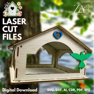 File di taglio laser e file SVG per mangiatoie per casette per uccelli, modelli per Glowforge, macchine da taglio CNC e laser, mangiatoie per uccelli e casette per uccelli DXF