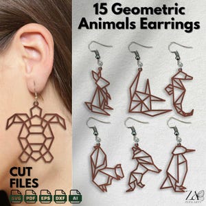 15 Geometric Animals Earrings SVG Files & Laser Cut Files Template for Glwoforge, CNC, Laser Cutting Machines, Laser Earrings SVG file