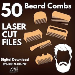 50 Bartkamm SVG-Dateien & Laser Cut Files-Vorlage für Glowforge, CNC-Laserschneidmaschinen, Haarkamm, Wikingerkamm, Holzkamm, SVG-Kämme