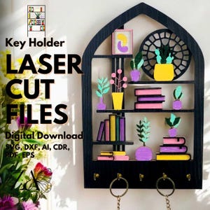 Archivos cortados por láser para porta llaves de arco para máquinas de corte láser CNC Glowforge, archivos SVG, llavero personalizado, llaveros de estantería en miniatura