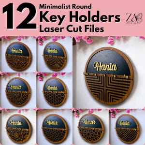 Laser Cut Files of 12 Personalized Wall Key Holder for Glowforge, CNC Laser Cutting Machines, SVG Files, Key Holder Laser, Key Holders