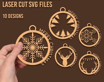 10 fichiers de décoration de Noël SVG découpés au laser : ornements SVG, CNC, Glowforge (téléchargement numérique)