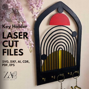 Arch Key Holder Laser Cut Files for Glowforge, CNC Cutting Machines, SVG Files Personalized Key Hanger, Layered Boho Style Key Holders