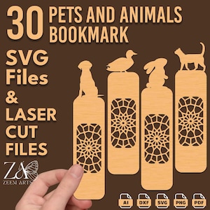 30 Pets Animals Bookmark SVG Files & Laser Cut Files for Glowforge, CNC, Laser and Digital Cutting Machines, Acrylic Bookmark, Bookmark PNG