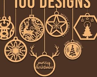100 fichiers de décoration de Noël SVG découpés au laser : ornements SVG, CNC, Glowforge (téléchargement numérique)