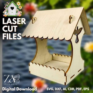 File di taglio laser e file SVG per mangiatoie per casette per uccelli, modelli per Glowforge, macchine da taglio CNC e laser, mangiatoie per uccelli e casette per uccelli DXF