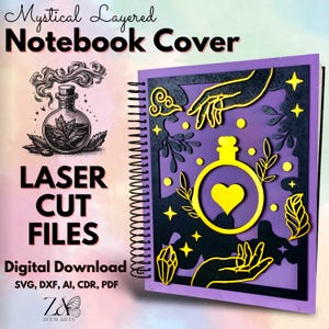 Mystieke spiraal notebookomslag Lasergesneden bestanden en SVG-bestanden sjabloon voor lasersnijden, laser notebookomslag, A4 en A5 notebookomslag